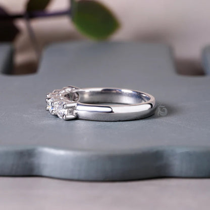 3.5MM Round Moissanite Five Stone Band, 10K Gold Half Eternity Ring