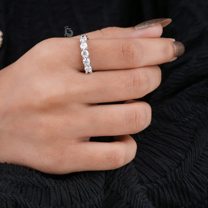 3.5MM Round Moissanite Five Stone Band, 10K Gold Half Eternity Ring