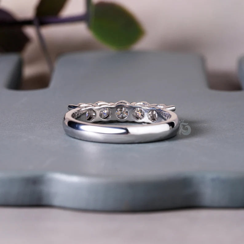 3.5MM Round Moissanite Five Stone Band, 10K Gold Half Eternity Ring