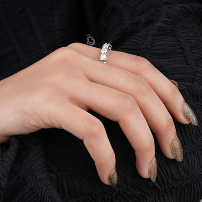 3.5MM Round Moissanite Five Stone Band, 10K Gold Half Eternity Ring
