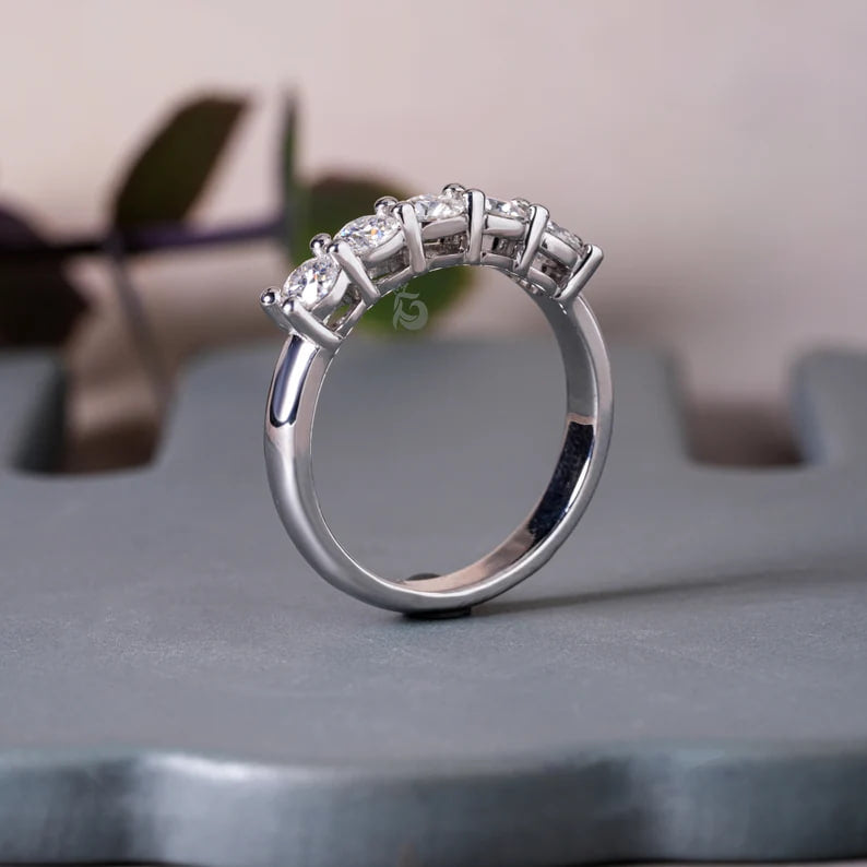 3.5MM Round Moissanite Five Stone Band, 10K Gold Half Eternity Ring