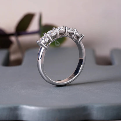 3.5MM Round Moissanite Five Stone Band, 10K Gold Half Eternity Ring