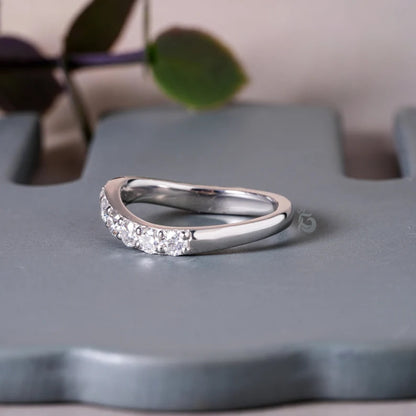 1.07TCW Curved Moissanite Wedding Band, 14K White Gold Half Eternity Ring