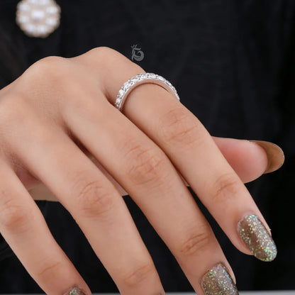 1.07TCW Curved Moissanite Wedding Band, 14K White Gold Half Eternity Ring