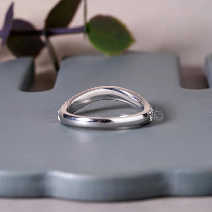 1.07TCW Curved Moissanite Wedding Band, 14K White Gold Half Eternity Ring