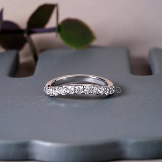 2.20MM Round Moissanite Curved Band, 14K White Gold Stacking Ring