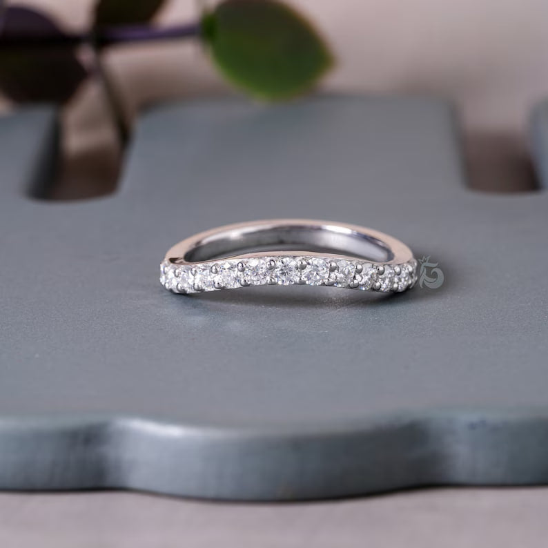 2.40MM Curved Moissanite Band, 14K White Gold Matching Wedding Ring
