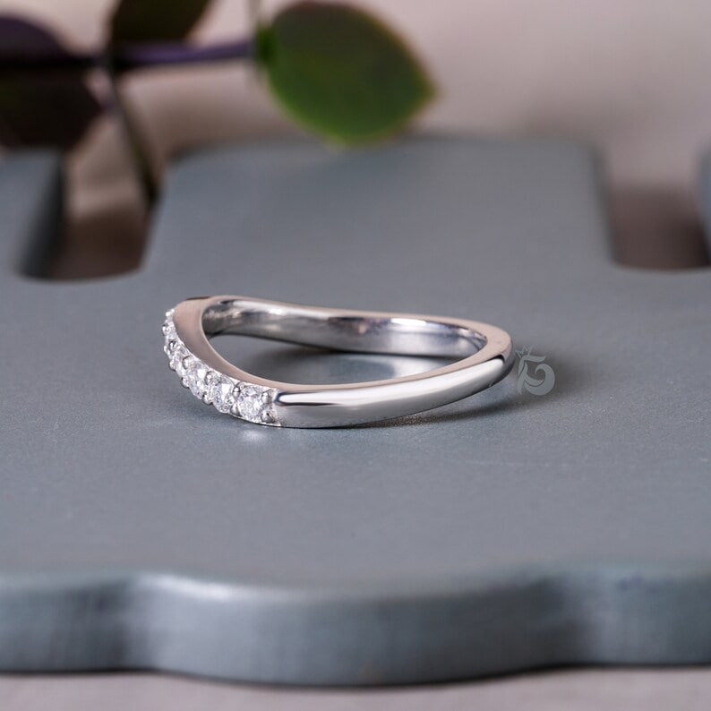 2.40MM Curved Moissanite Band, 14K White Gold Matching Wedding Ring
