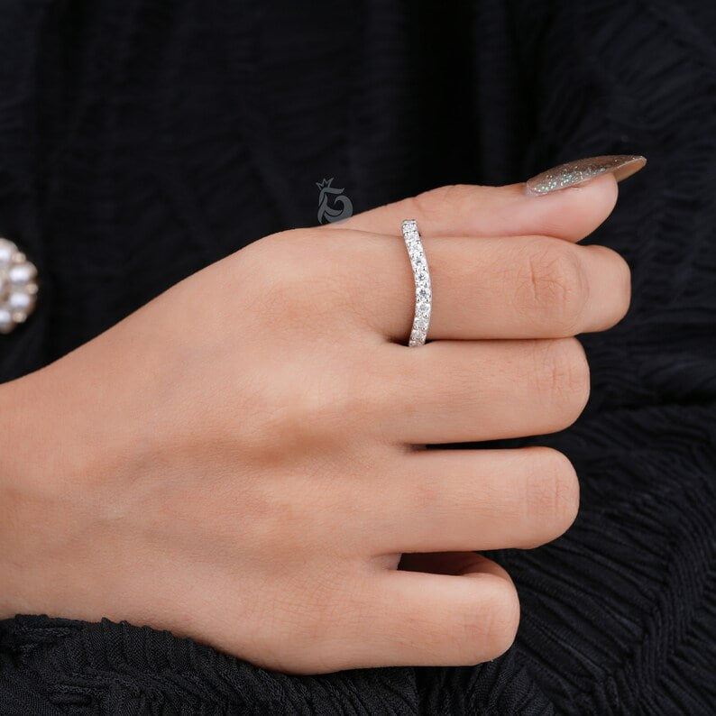 2.40MM Curved Moissanite Band, 14K White Gold Matching Wedding Ring