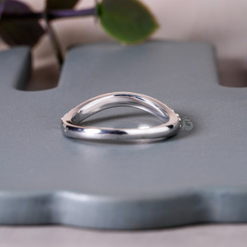 2.40MM Curved Moissanite Band, 14K White Gold Matching Wedding Ring