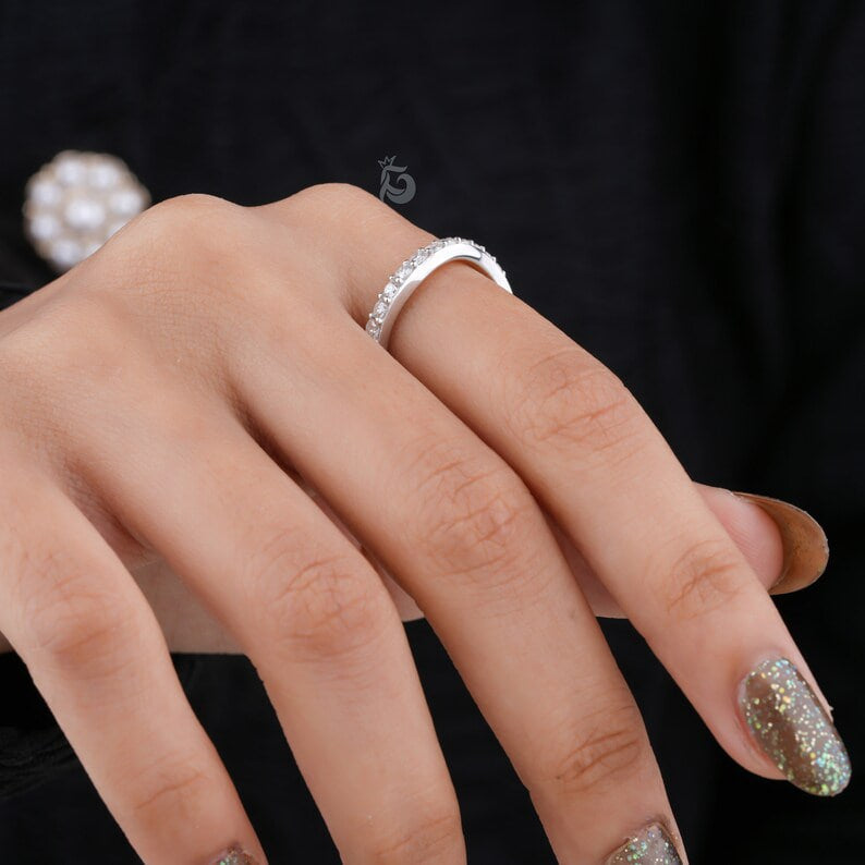 2.40MM Curved Moissanite Band, 14K White Gold Matching Wedding Ring