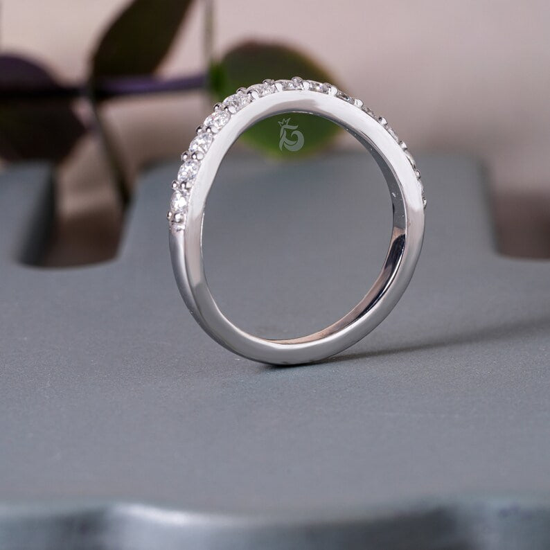 2.40MM Curved Moissanite Band, 14K White Gold Matching Wedding Ring