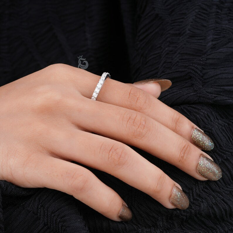 2.40MM Curved Moissanite Band, 14K White Gold Matching Wedding Ring