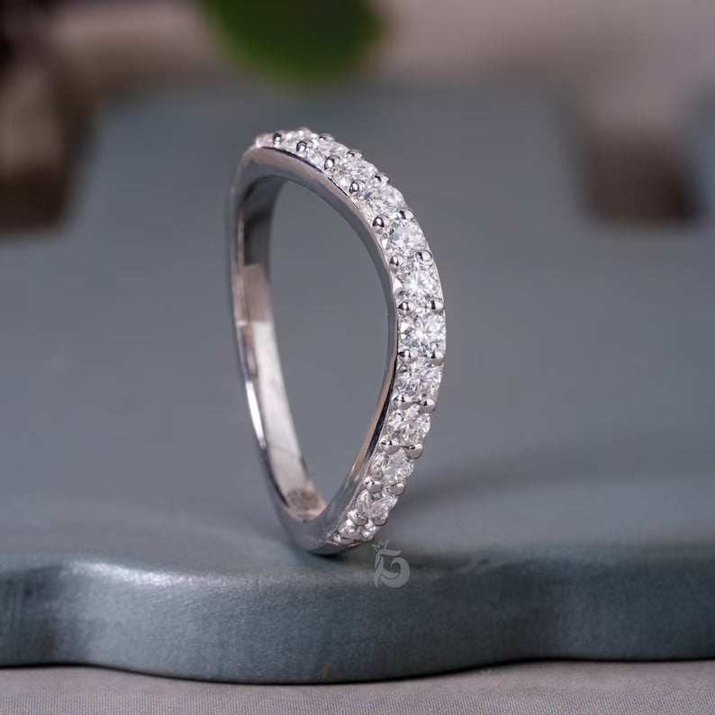 2.40MM Curved Moissanite Band, 14K White Gold Matching Wedding Ring
