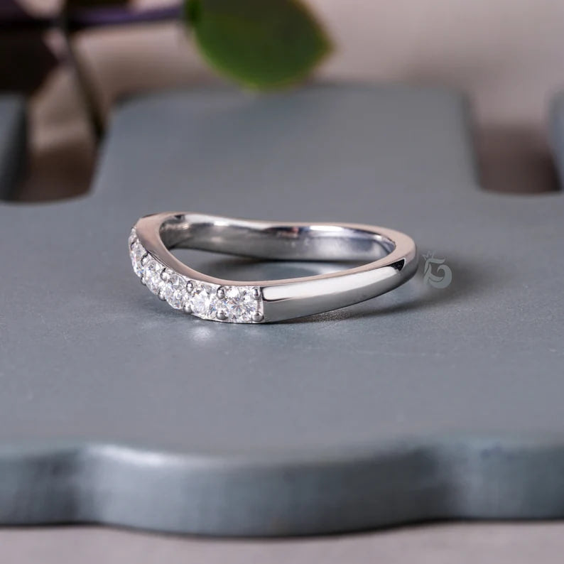 2.60MM Curved Wedding Band, 10K/14K White Gold Stacking Ring for Women