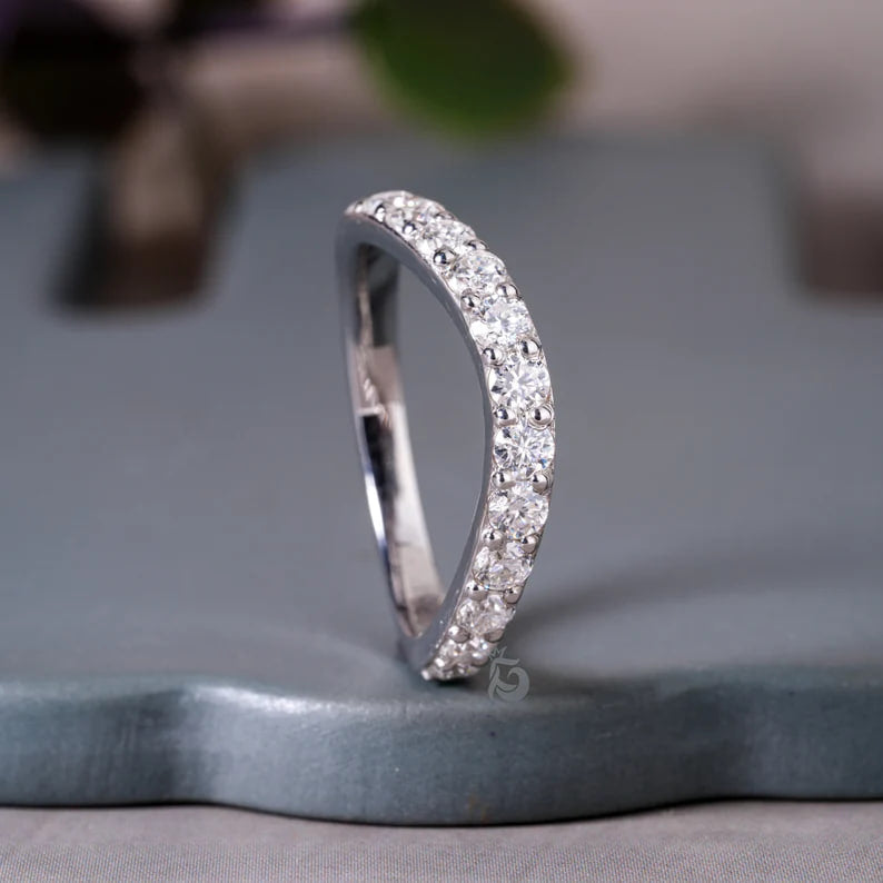 2.60MM Curved Wedding Band, 10K/14K White Gold Stacking Ring for Women