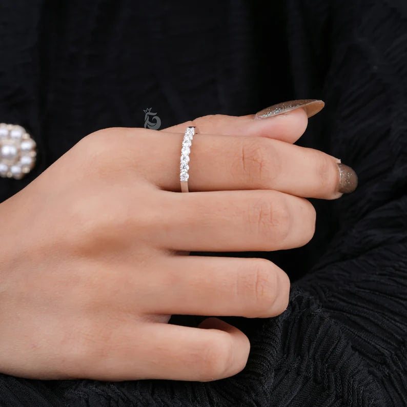 2.20MM Seven Stone Moissanite Band, Dainty Matching Ring for Engagement