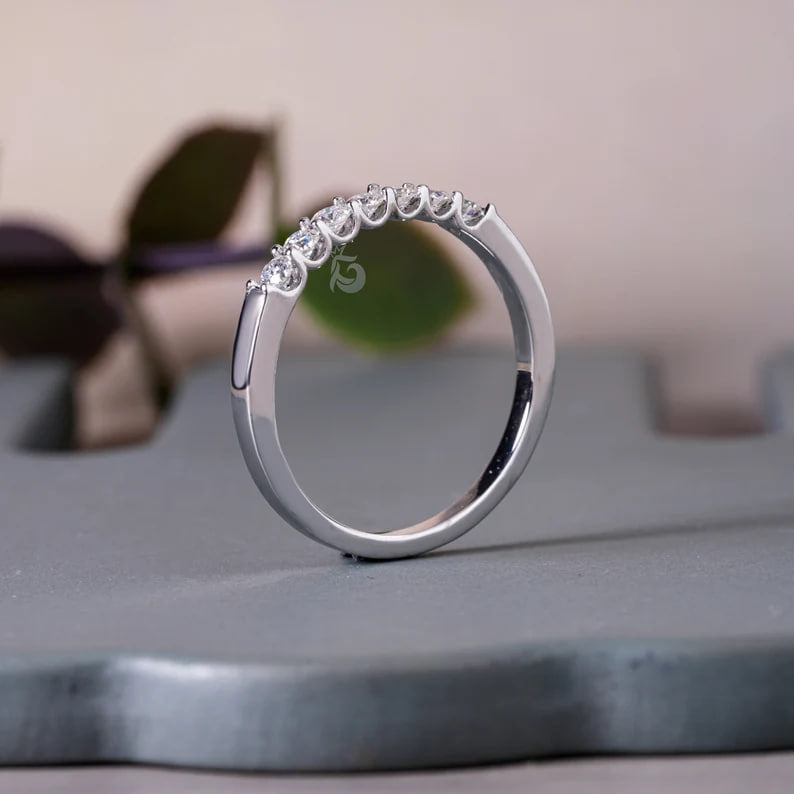 2.20MM Seven Stone Moissanite Band, Dainty Matching Ring for Engagement