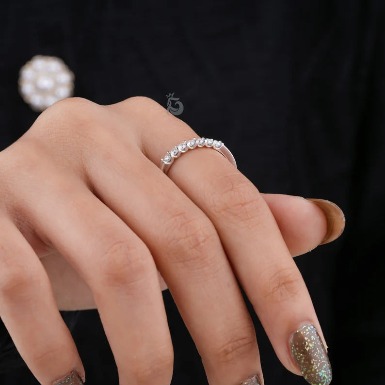 2.20MM Seven Stone Moissanite Band, Dainty Matching Ring for Engagement