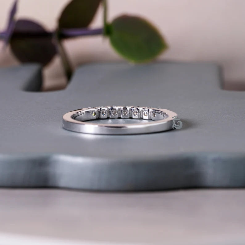 2.20MM Seven Stone Moissanite Band, Dainty Matching Ring for Engagement