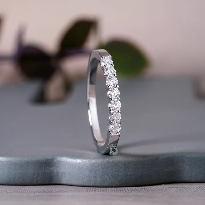 2.20MM Seven Stone Moissanite Band, Dainty Matching Ring for Engagement