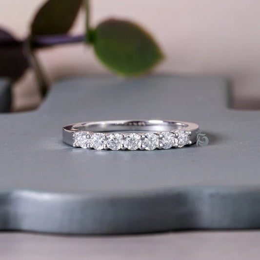 2.5MM 7 Stone Moissanite Band, 950 Platinum Wedding Ring for Her