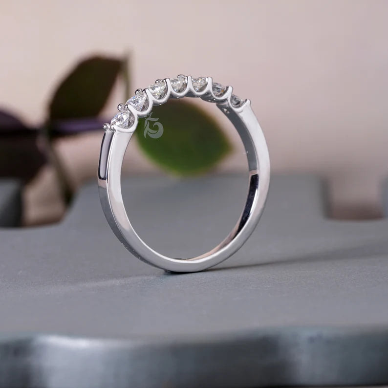 2.5MM 7 Stone Moissanite Band, 950 Platinum Wedding Ring for Her