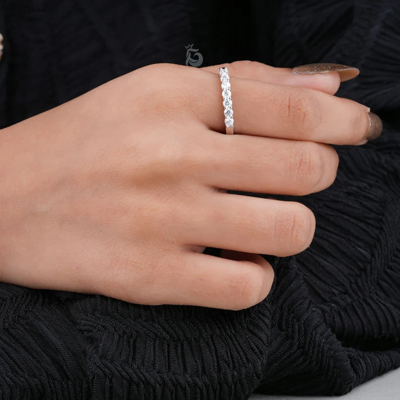 2.5MM 7 Stone Moissanite Band, 950 Platinum Wedding Ring for Her