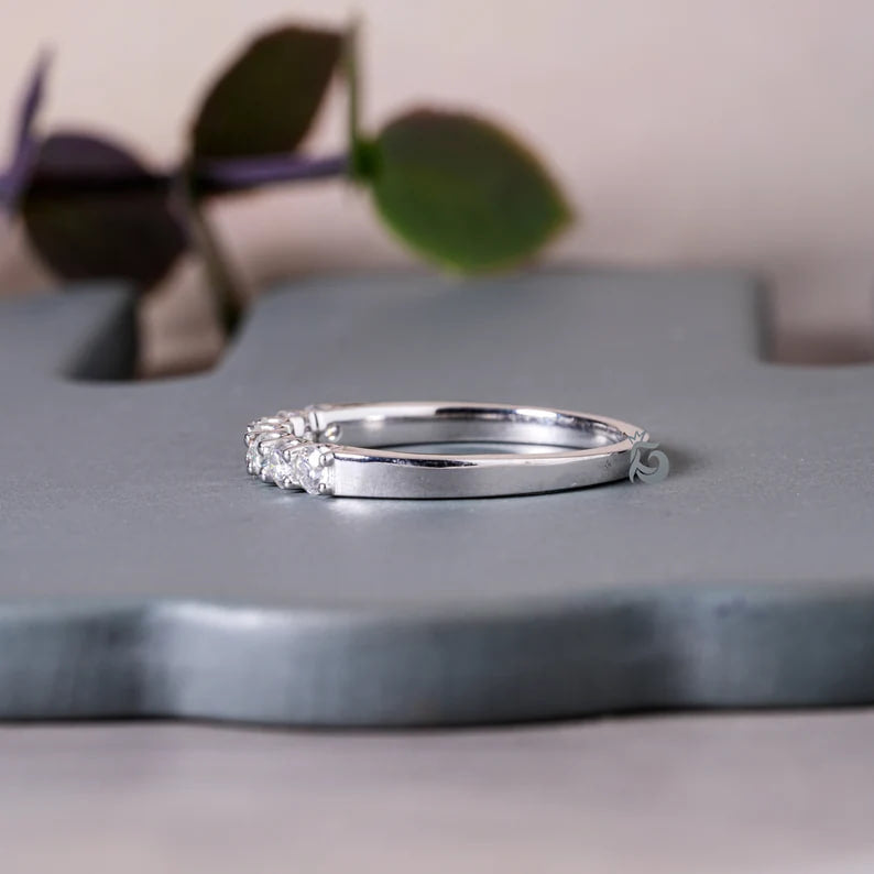 2.5MM 7 Stone Moissanite Band, 950 Platinum Wedding Ring for Her