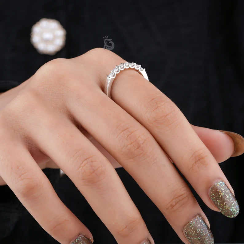 2.5MM 7 Stone Moissanite Band, 950 Platinum Wedding Ring for Her