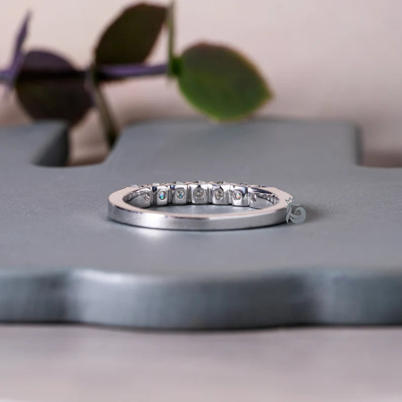 2.5MM 7 Stone Moissanite Band, 950 Platinum Wedding Ring for Her
