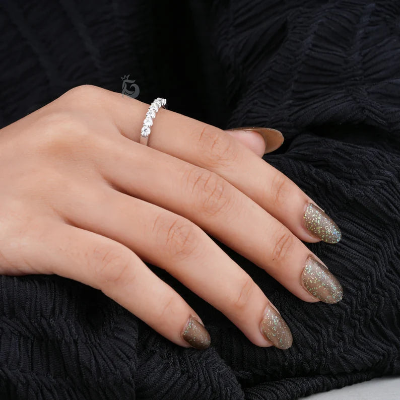 2.5MM 7 Stone Moissanite Band, 950 Platinum Wedding Ring for Her