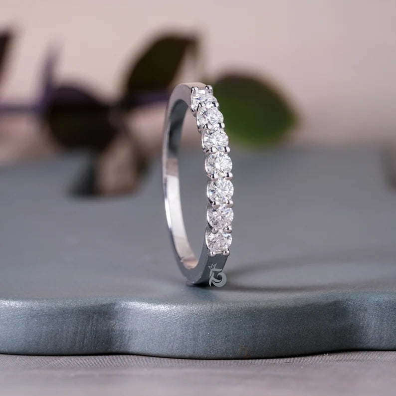 2.5MM 7 Stone Moissanite Band, 950 Platinum Wedding Ring for Her