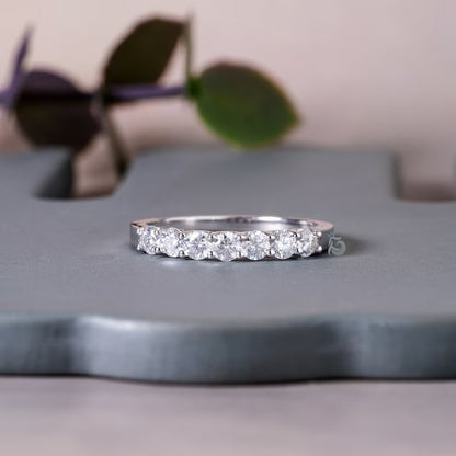 2.8MM 7 Stone Moissanite Band, U-Prong Wedding Ring in 10K/14K White Gold