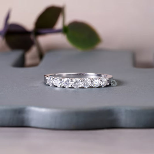 2.8MM 7 Stone Moissanite Band, U-Prong Wedding Ring in 10K/14K White Gold