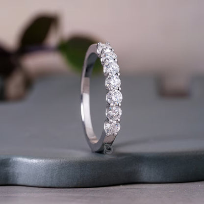 2.8MM 7 Stone Moissanite Band, U-Prong Wedding Ring in 10K/14K White Gold