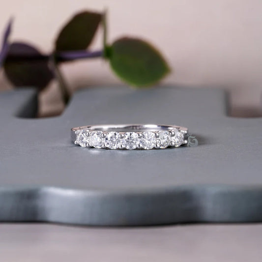 3.0MM Seven Stone Moissanite Band, 10K Gold Minimalist Wedding Ring