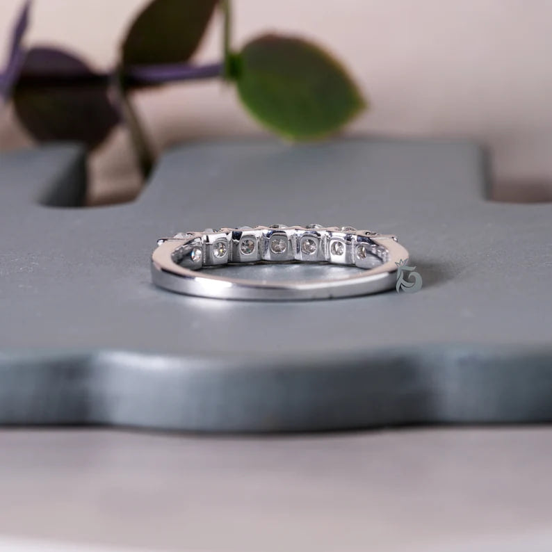 3.0MM Seven Stone Moissanite Band, 10K Gold Minimalist Wedding Ring
