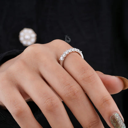 3.0MM Seven Stone Moissanite Band, 10K Gold Minimalist Wedding Ring