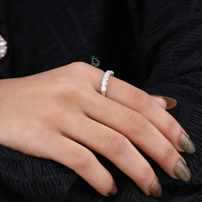 3.0MM Seven Stone Moissanite Band, 10K Gold Minimalist Wedding Ring