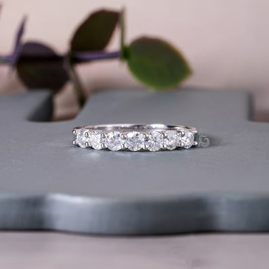 3.30MM Round Moissanite Seven Stone Band, 18K White Gold U Prong Ring