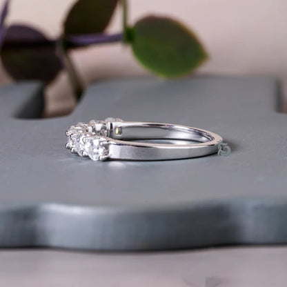 3.30MM Round Moissanite Seven Stone Band, 18K White Gold U Prong Ring