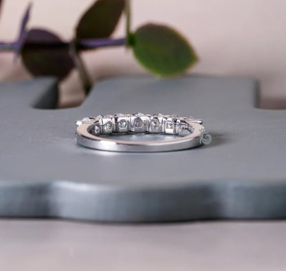 3.30MM Round Moissanite Seven Stone Band, 18K White Gold U Prong Ring