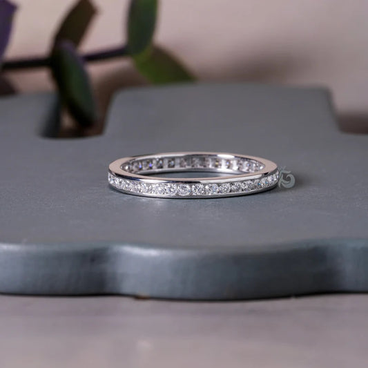 1.50MM Round Moissanite Full Eternity Band, Channel Set Wedding Ring, Stacking Band for Women