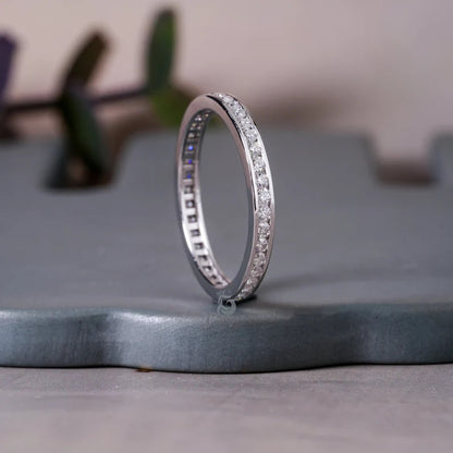 1.50MM Round Moissanite Full Eternity Band, Channel Set Wedding Ring, Stacking Band for Women