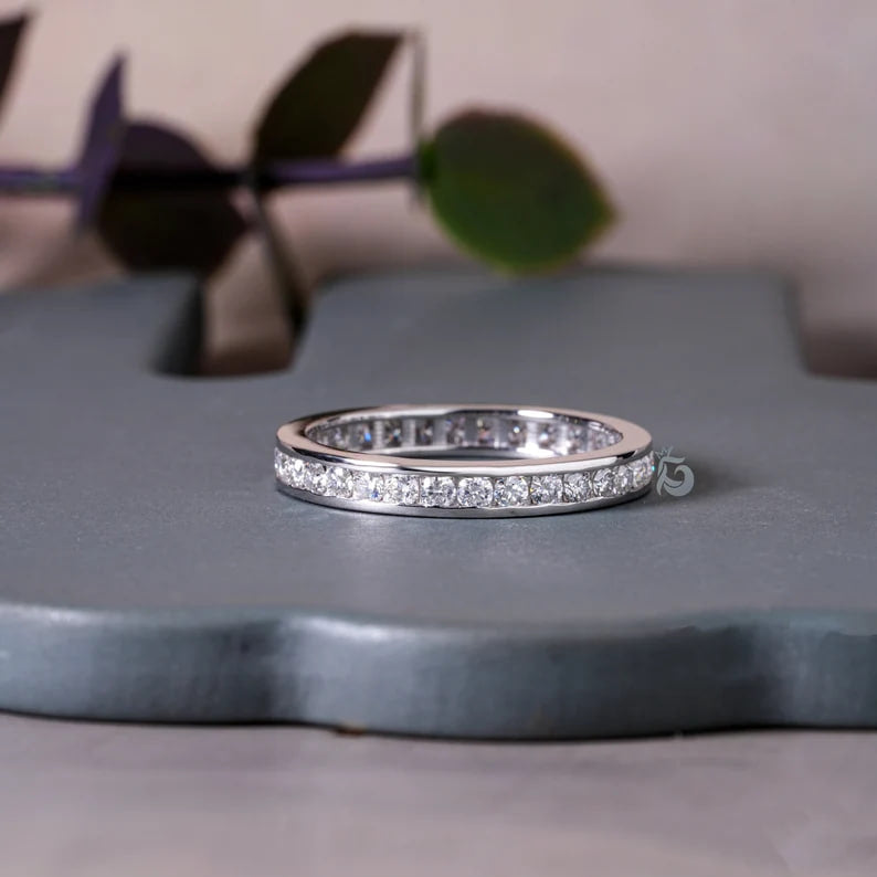 1.90MM Round Moissanite Full Eternity Band, Channel Set Wedding Ring
