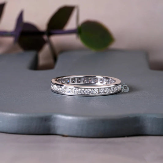 1.90MM Round Moissanite Full Eternity Band, Channel Set Wedding Ring