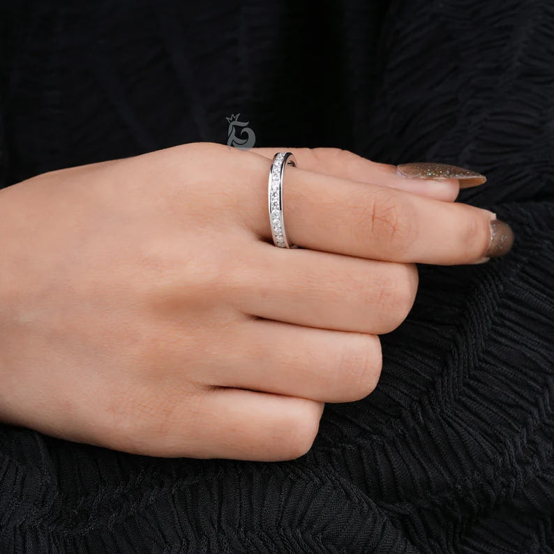 1.90MM Round Moissanite Full Eternity Band, Channel Set Wedding Ring