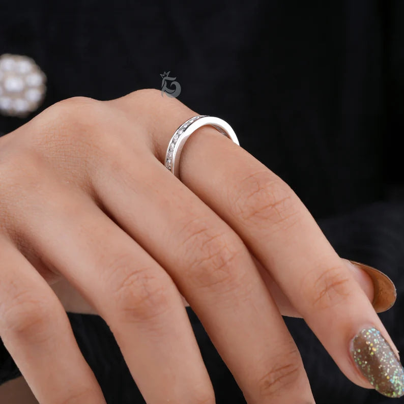 1.90MM Round Moissanite Full Eternity Band, Channel Set Wedding Ring