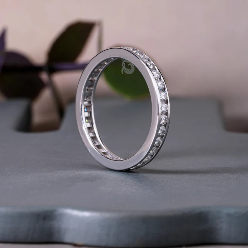 1.90MM Round Moissanite Full Eternity Band, Channel Set Wedding Ring